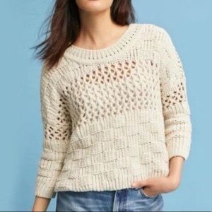 Anthropologie Moth Cream Chunky Knit Woven Sweater